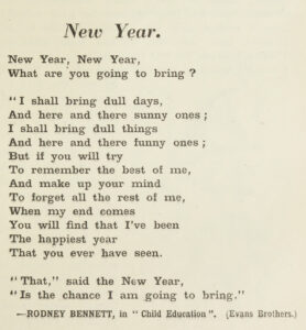 A poem written by Rodney Bennett bringing in the 1952 new year. It was republished in volume 37, number 1 of the The New South Wales school magazine of literature for our boys and girls Style: italic from February 1952.